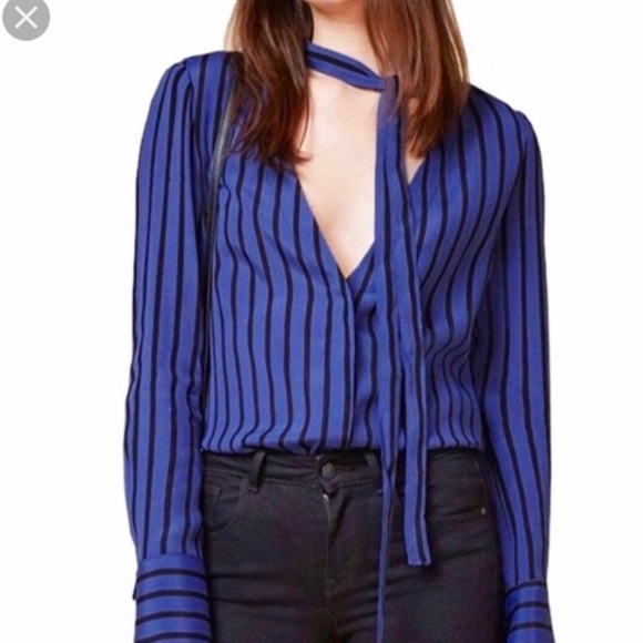 Reformation Eldridge blue stripe tie neck top S - Picture 2 of 7